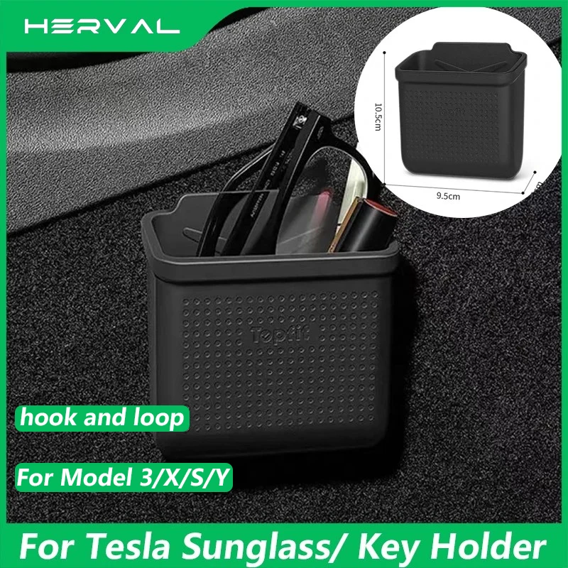 Herval Velcro Storage Bag For Tesla Model 3/Y/X/S 2021 2022 2023 Cell Phone Sunglass Organizer Key Silicone Holder Storage Box