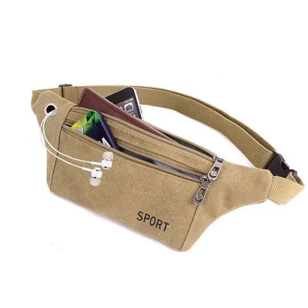 Monocromática Canvas Waist Packs com Zipper, Outdoor Sport Pouch, Money Pouch, Travel Chest Bag