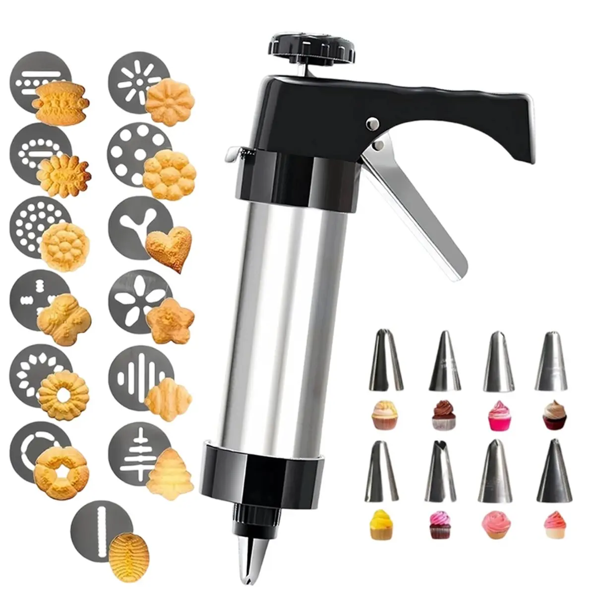 NOCM Cookie Press Kit for Baking - Includes 13 Discs & 8 Icing Nozzles for DIY Christmas Cookies