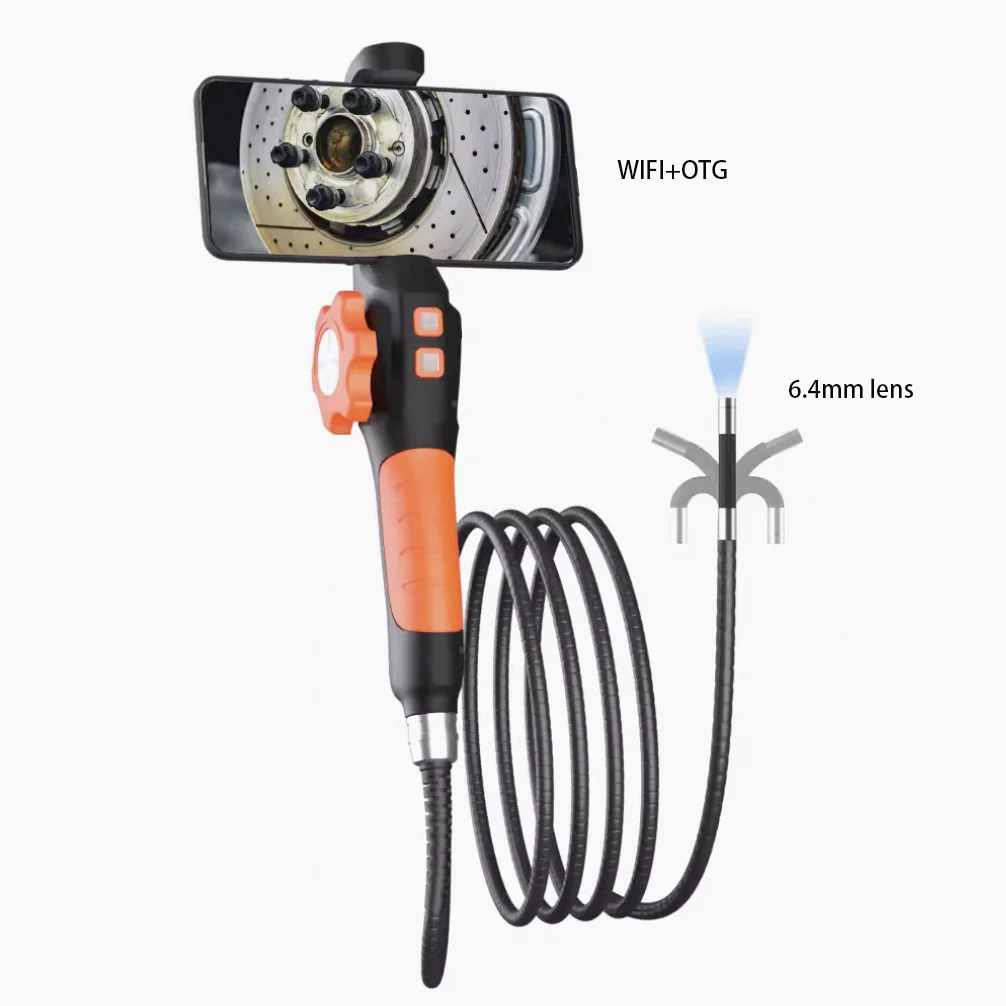200W High-definition 1080P Wireless WiFi 360 Steering Endoscope 6.4mm IP67 Waterproof LED Camera 2 Hours Runtime for