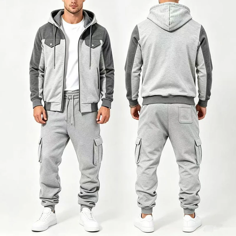 Daily Sport Tracksuits Mens Vintage Contrast Color Hooded Long Sleeve And Trousers Sets Men 2026 Winter Casual Two Piece Outfits