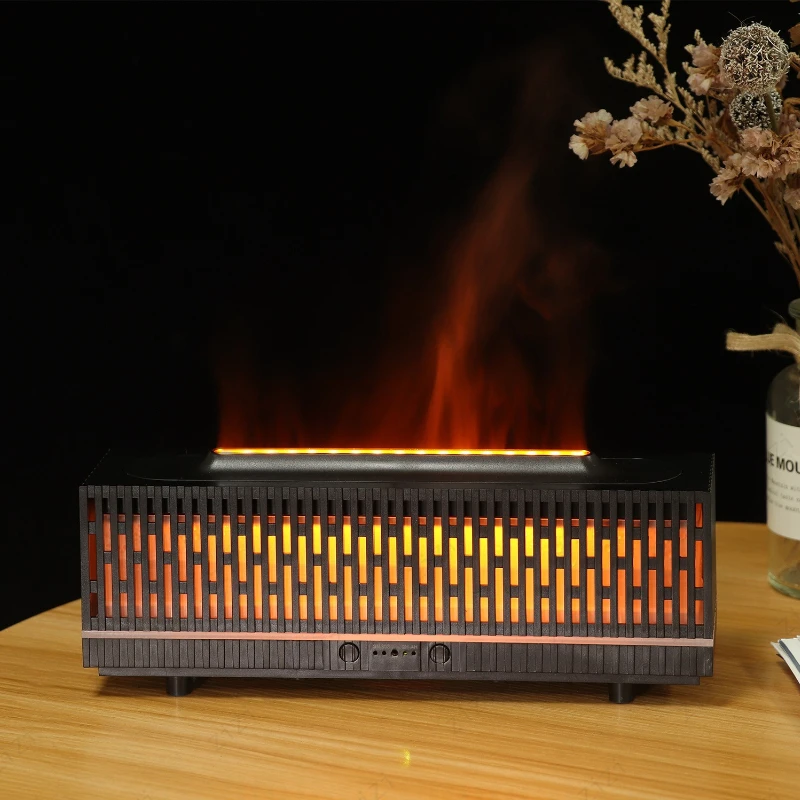 

Long 3D Flame Hollow Striped Grid Aromatherapy Machine with Ambient Light, Essential Oil Humidification Aromatherapy Machine