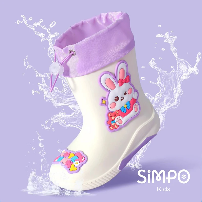 أحذية المطر لمنتصف الساق للأطفال غير قابلة للانزلاق ومتينة مع رباط لمنع دخول الماء أحذية مطاطية عالية الجودة مقاومة للماء