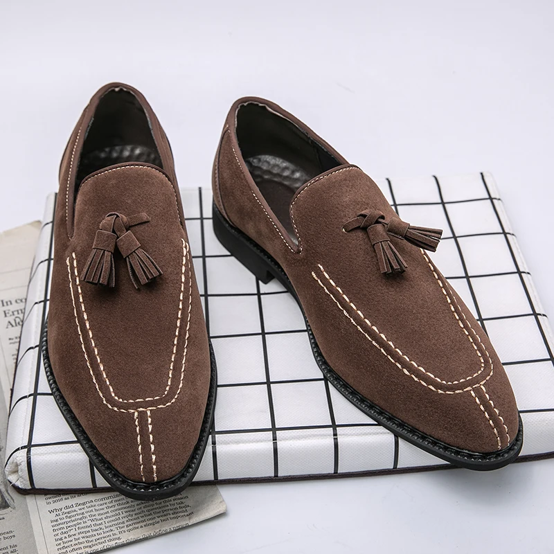 Novelty Britain Pointed Black Brown Tassels All Match Shoes For Men Casual Loafers Formal Dress Footwear Sapatos Tenis Masculino