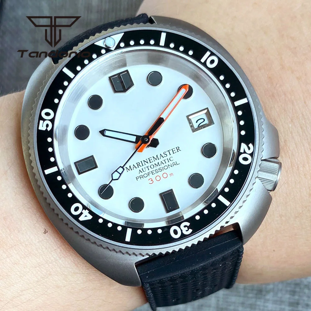 Tandorio 44mm titan dive nh35a automatische uhr für männer 20bar mop zifferblatt saphirglas keramik lünette datum gummi leuchtend