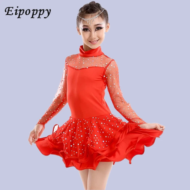تنورة رقص لاتينية للأطفال ، نصف كم ، بدلة سباق ، أزياء أداء ، فتاة