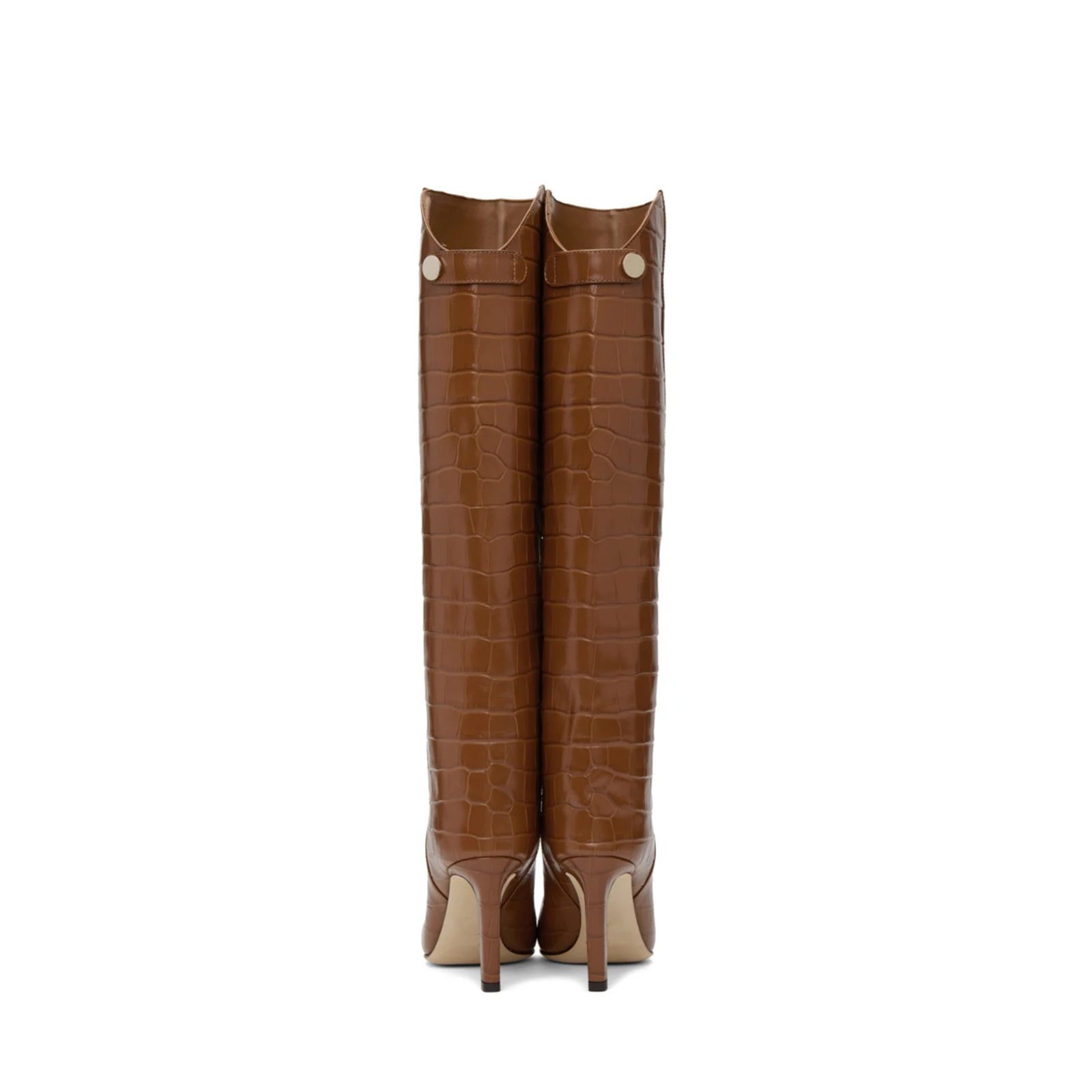 Women\'s leather knee high boots high heel pointed toe pull on metal buckle tall boots party date heels Ladies