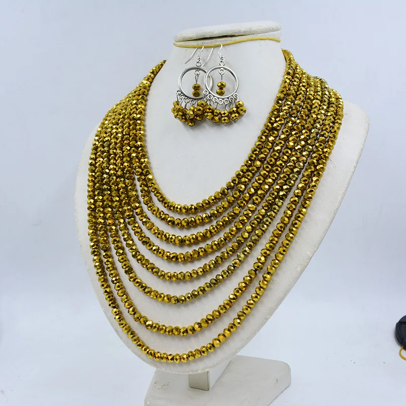 Wonderful Design African Gold Color Crystal Beads Jewelry Set