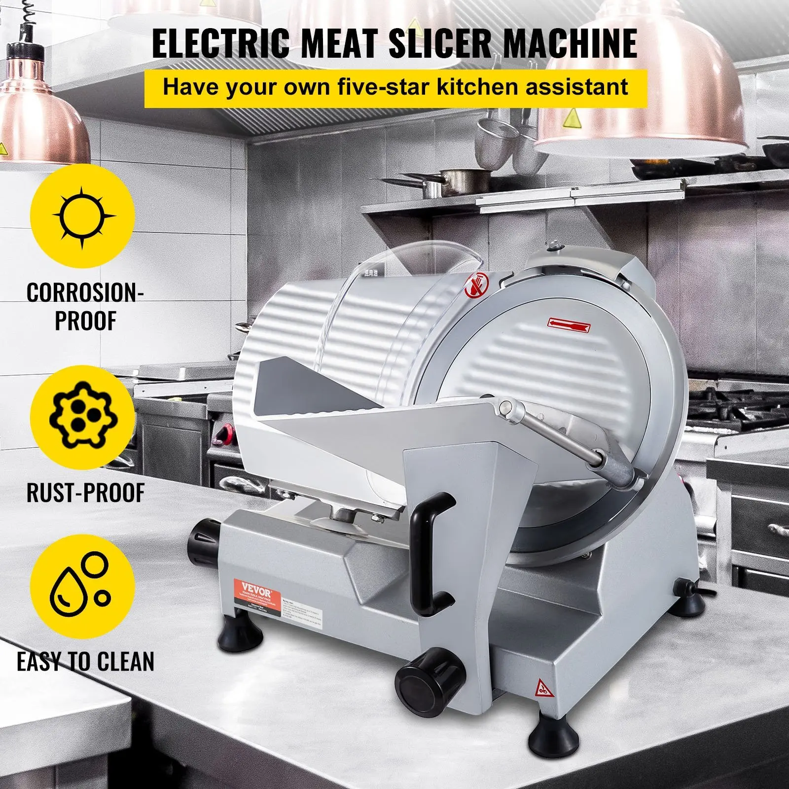 VEVOR Commercial Meat Slicer, 320W Electric Deli Food Slicer, 12 inch Carbon Steel Blade Electric Food Slicer, 350-400RPM Meat S