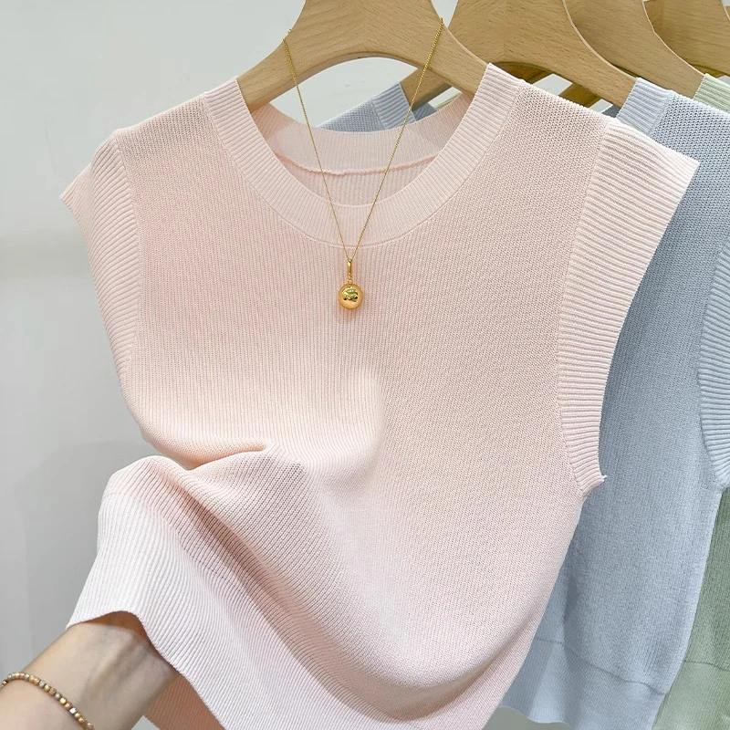 2026 Korea Knitted Vests Women Top Solid Tank Blusas Mujer De Moda Summer New Fashion Female Sleeveless Casual Thin Tops