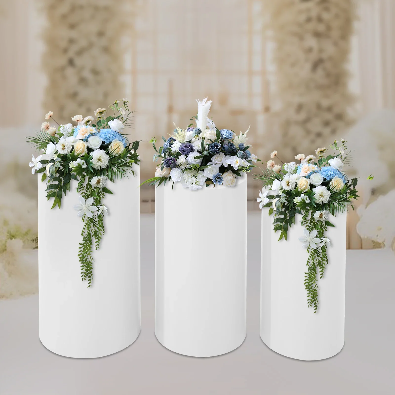 

3-piece Cylindrical Display Stand (50cm,55cm,60cm), Overlapping White DIY Decorative Table, Dessert Table for Weddings & Parties