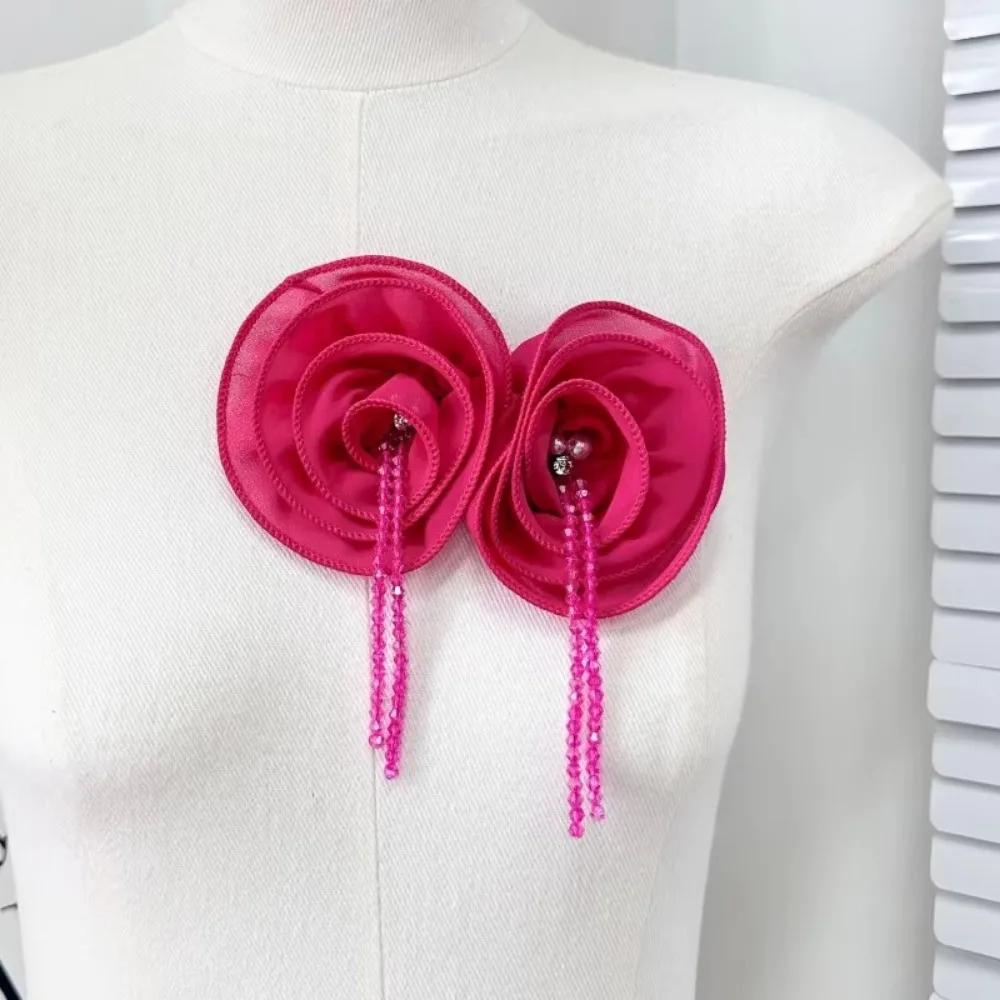 Роскошная 15 см шифоновая брошь с цветком, разноцветная жемчужная кристаллическая цепочка с кисточками, булавки для лацканов, тканевые ювелирные изделия, броши, женские аксессуары