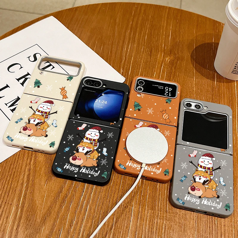 Happy Holiday Christmas Case For Samsung Galaxy Z Flip6 Flip5 Flip4 Magnetic Silicone Folding Cover For Samsung Z Flip 6 5 4 3