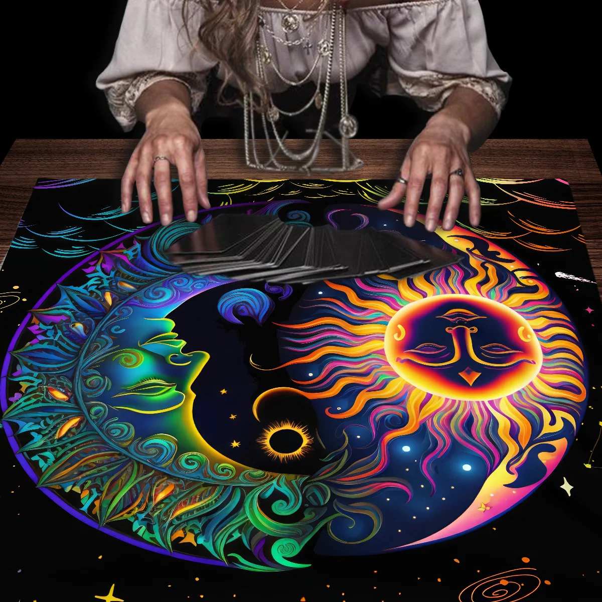 Mysterious starry sky Tarots Tablecloth Sun and moon Tarot Reading Tarot Mat Altar Decor Divination Tools Board Game Card Pad