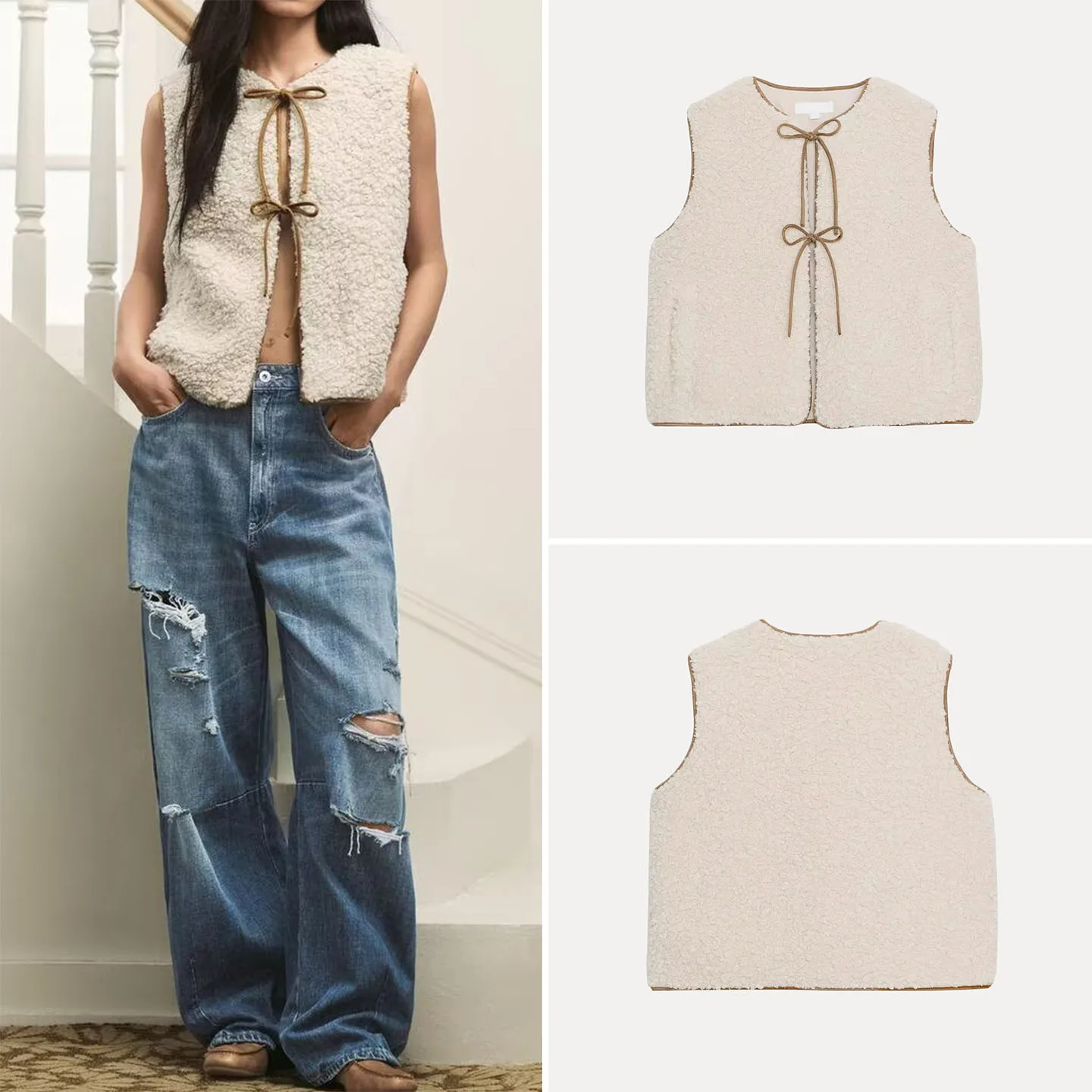 سترة من فراء الضأن المزخرفة بعقدة من Ele Z للسيدات على الموضة 2025 ملابس خارجية جديدة من النيلين بطول عام 2022