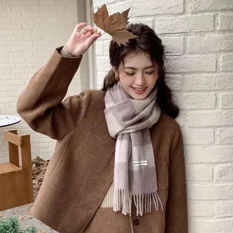 Ny svart halsduk kashmir ull damhalsduk varm rutig halsduk dam vinterhalsdukar XWJ07 10 best sales kashmirullsjalar - №7