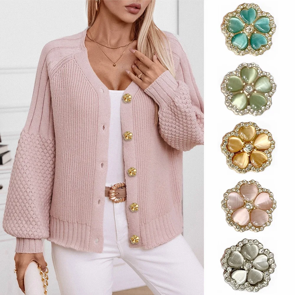 

Set of 5 Beautiful Inlaid Rhinestone Flower Shape Metal Buttons for DIY Casual Suits Jumpers Shirts Decorative Hand-sewn Buttons