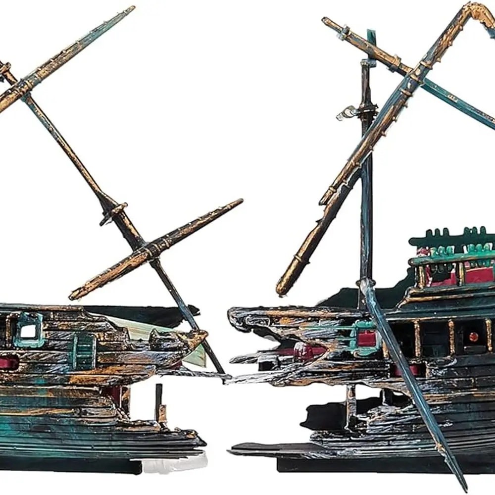 

Penn-PlaxShipwreckAquariumDecorationOrnamentwith MovingMasts,Lifeboat,andBubbleAction