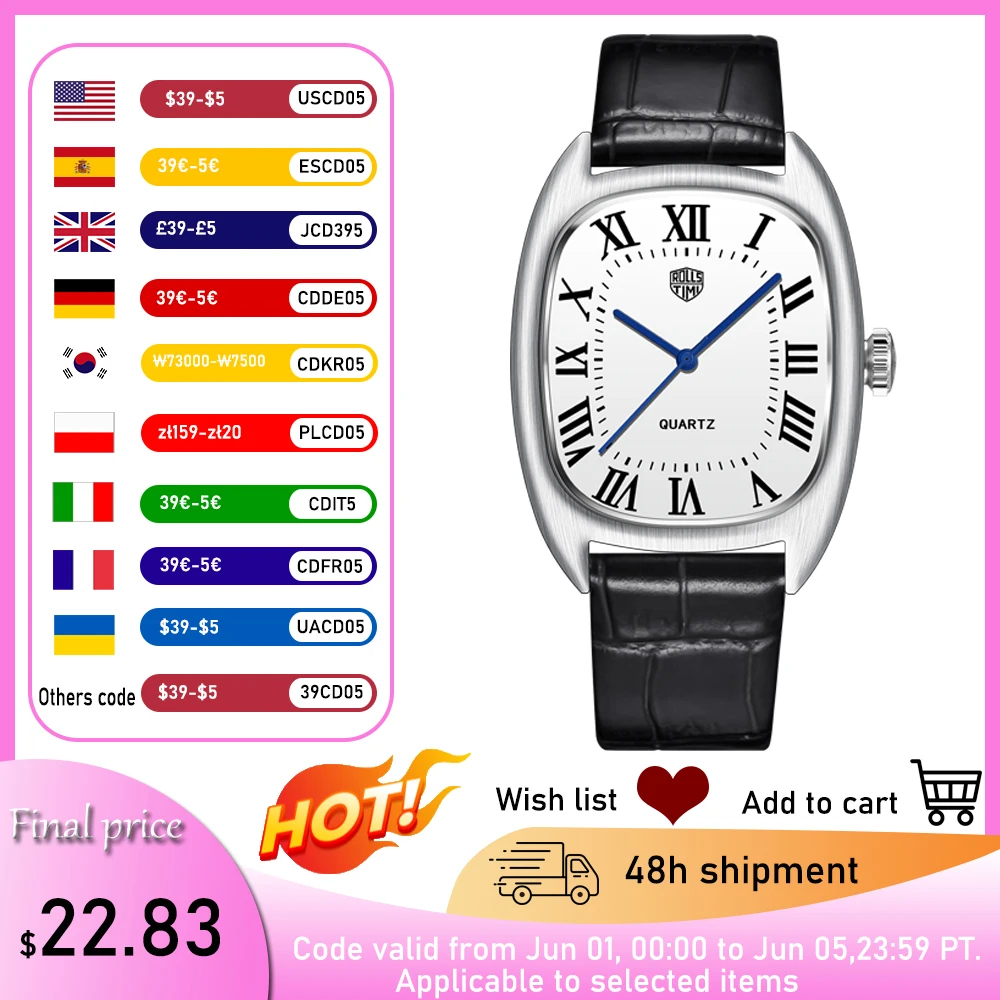 

RollsTimi 2024 new Men's High-end Watch Waterproof Quartz Watch High-StrengthGlass Japan VH31 Movement Stainless Steel Men Watch