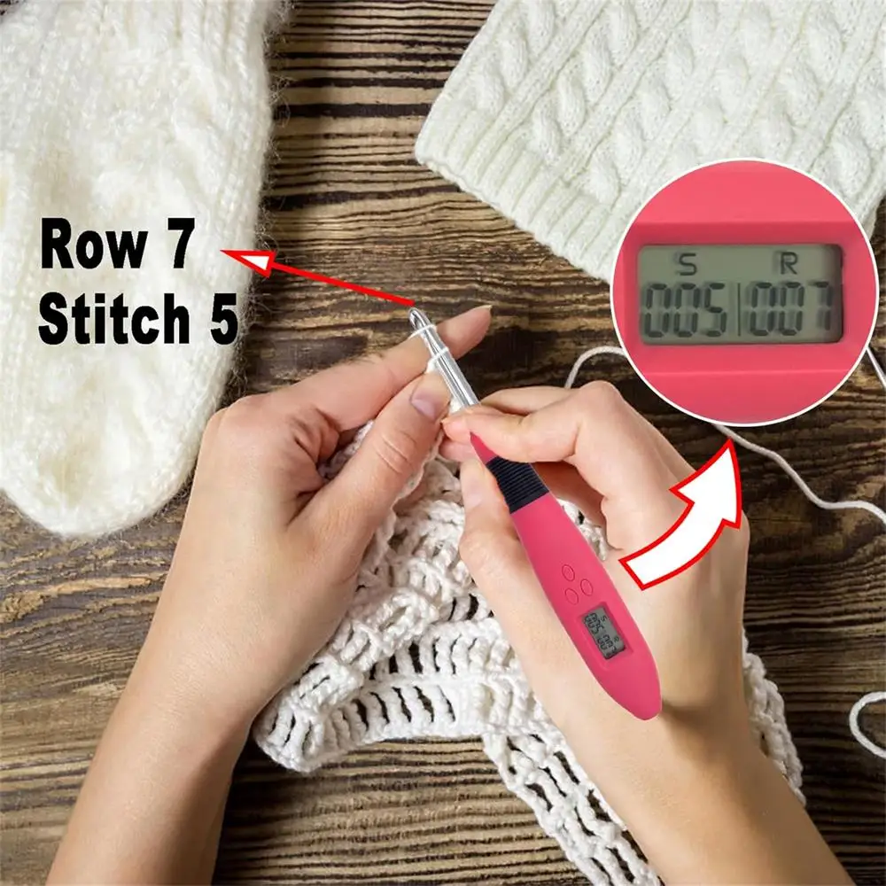 17pcs Crochet Hook Set with Counter Ergonomic Knitting Needles Kit with Led Light&Row Digital Counter DIY Tool for Knitting Hook