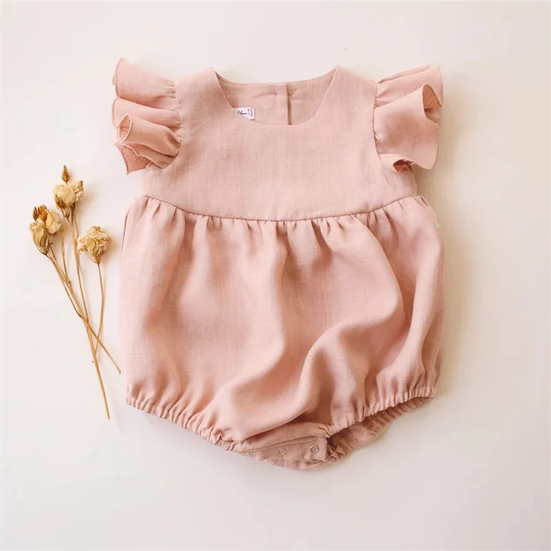 Summer Baby Girl Rompers Linen Cotton Ruffles Bebe One-Piece Newborn Baby Clothes Infant Baby Outfit Baby Girl Clothes