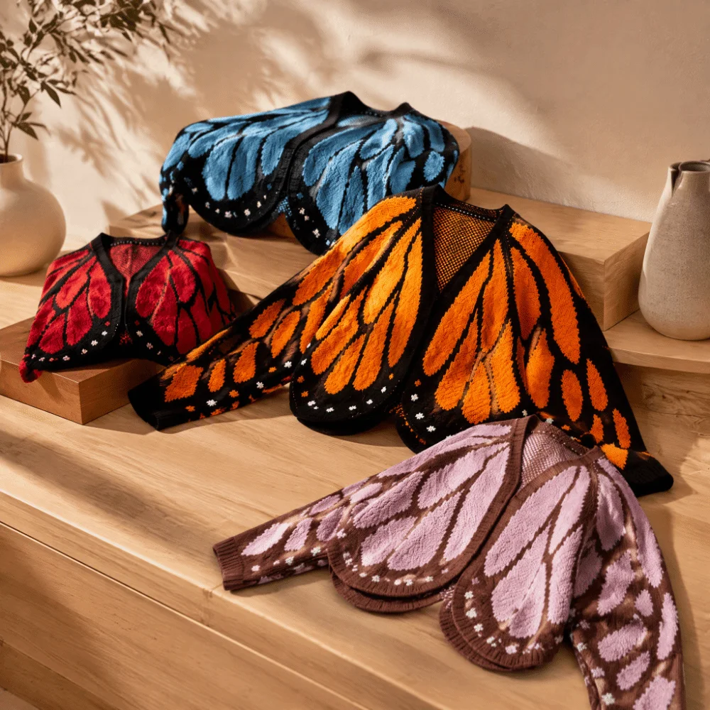 Monarch Butterfly Butterfly Knit Cardigan Batwing Sleeve Hand-knitted Batwing Sleeve Knit Shawl Flowy Soft