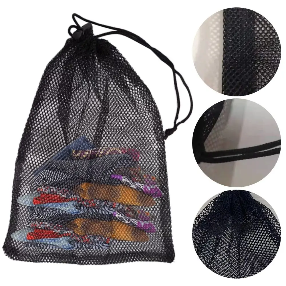 Durable Black Nylon Mesh Drawstring Storage Pouch Bag Multi Purpose Home Travel Outdoor Activity Pouch Laundry Bag