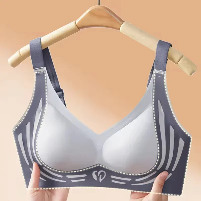 One Piece Contrasting Colors Traceless Lady Underwear Push-up Anti Sagging Wire Free Nylon Women\'s Bra Fixed Cup Design