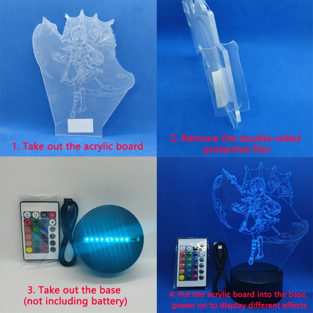 Nova genshin impacto hu tao xiao 3d led night light anime lâmpada de dois tons para o quarto do miúdo decoração natal presente aniversário yae miko