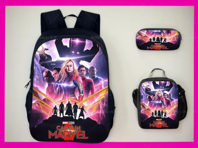 

Captain Marvel Classic Backpack+Reusable Lunch Bag+Pen Case,Super Hero Fashion Rucksack Casual Schoolbag for Student