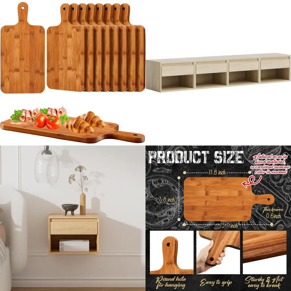 

Разделочные доски из бамбукового дерева акации — набор из 10 предметов, 15,7 x 7,8 дюйма, кухонные разделочные доски для пиццы, хлеба, сервировки и многого другого