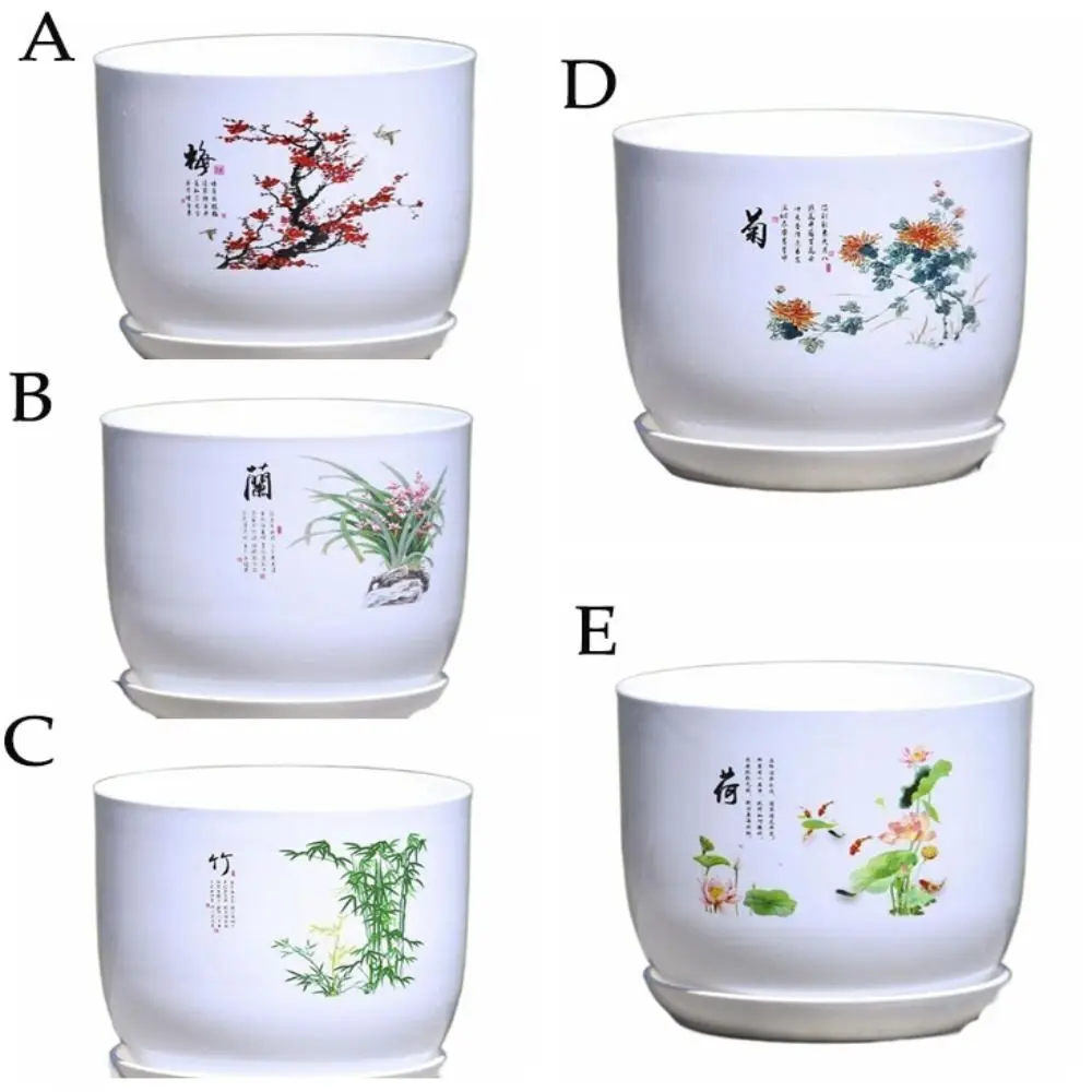 Extra Large Plastic Flower Pot White With Tray PP Resin Flower Pot Round Breathable Imitation Porcelain Gardening - view 2