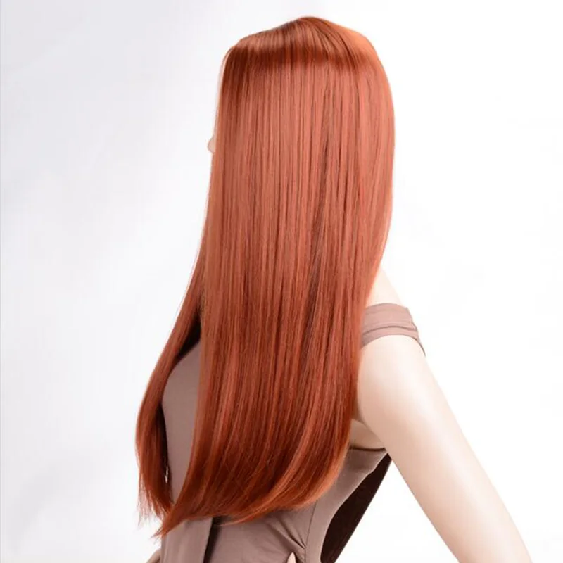 Msiwigs perucas longas retas sintéticas cor laranja peruca feminina cospaly parte central cabelo prata cinza branco vermelho cor