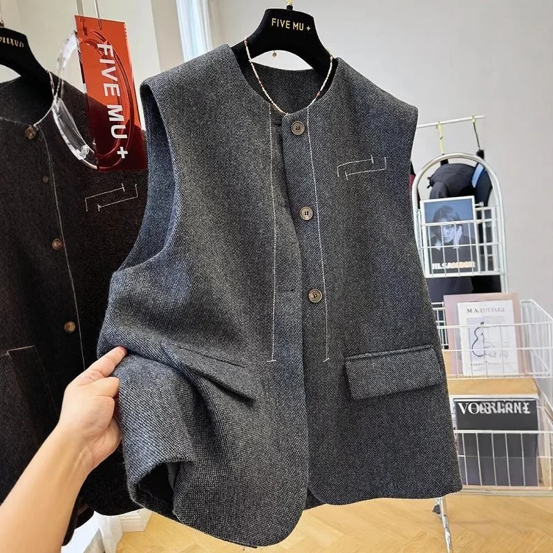 

Extra Large 300 Pou Men's round Ne Suit Vest Autumn Winter Layering Svel Jaet American Casual Sle No Brand