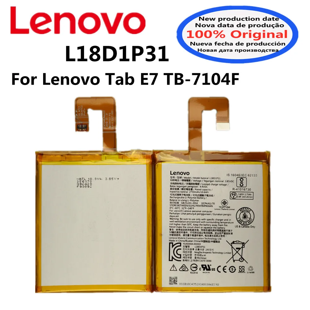 New Original High Quality Battery for Lenovo TAB E7 TB-7104F L18D1P31 2750mAh Batteries Fast Shipping