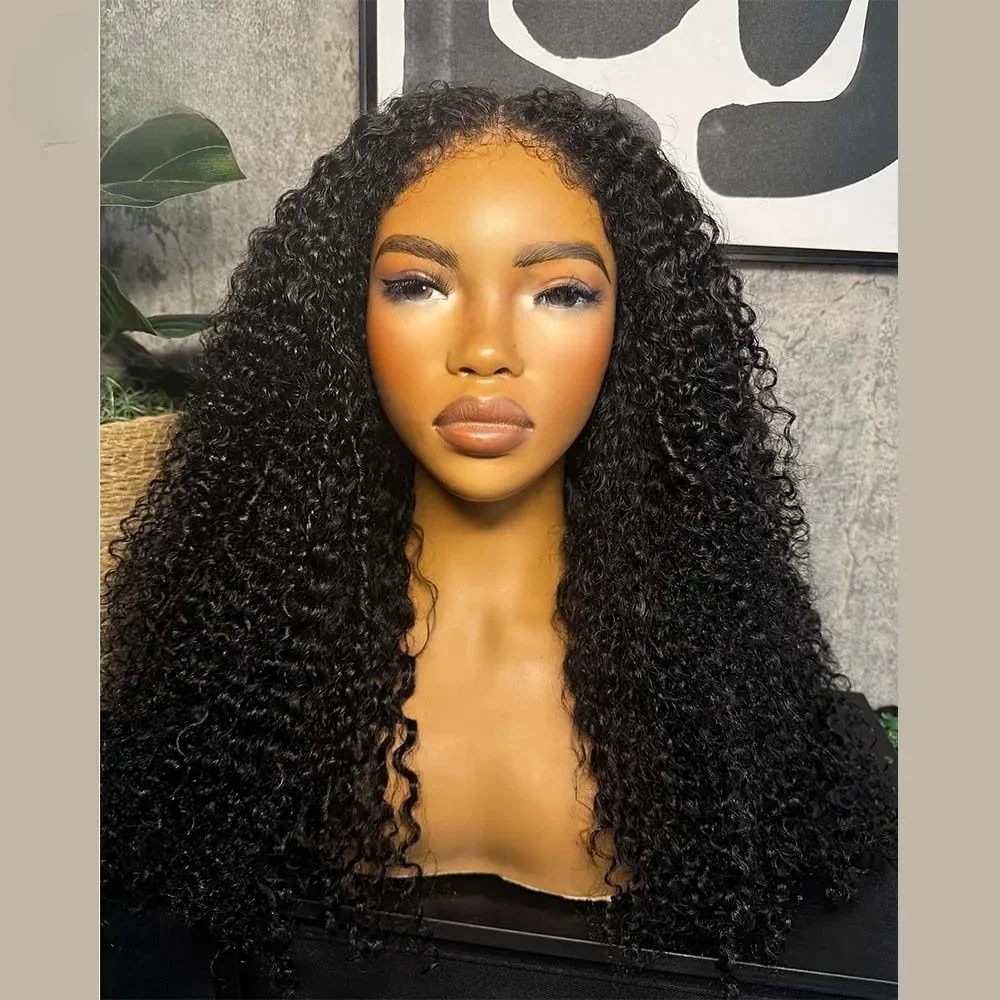 

Natural Black Soft Preplucked 26Inch Long 180Density Lace Front Wigs For Women Kinky Curly With Baby Hair Glueless Good Texture