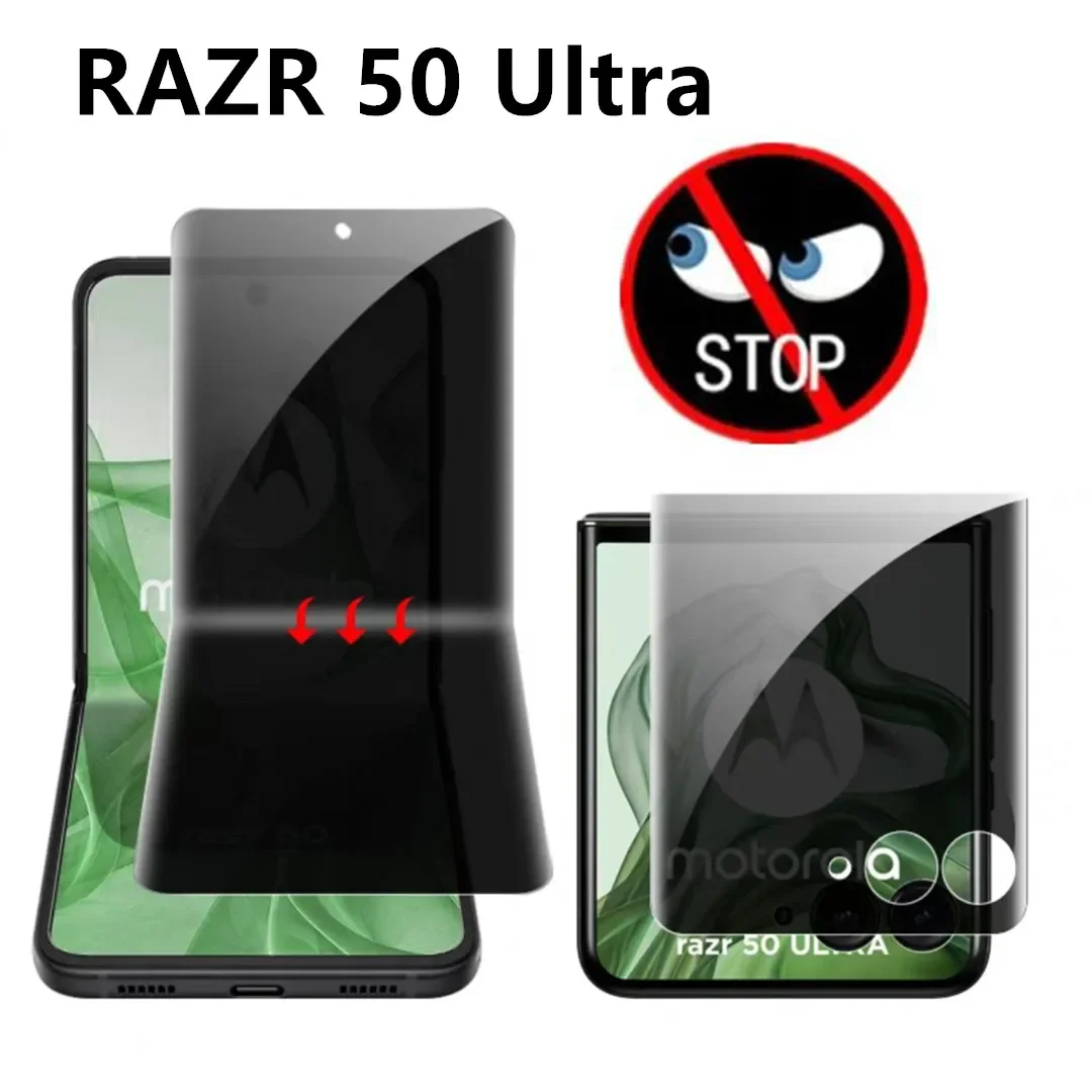 Outer Inner Anti-Spy Screen Protector For Motorola MOTO Razr 50 Ultra RAZR50 RAZR40Ultra Soft Privacy Film Cover Bubble-Free