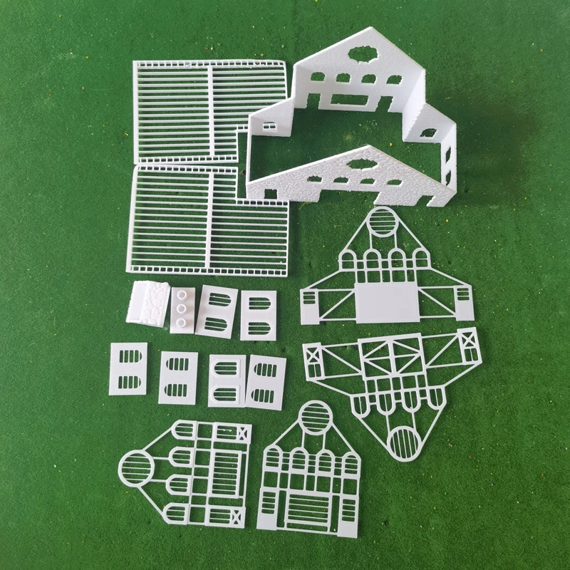 Modelo de casa a escala Ho, empalme de pegamento de campo de techo hueco, diseño de paisaje de montaña militar, impresión 3D, 1/87