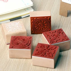 Classic Wooden Vintage Square Pattern Stamp Seal Creative Scrapbook Journals Student DIY Crafts Accesorries Supplies Stationery