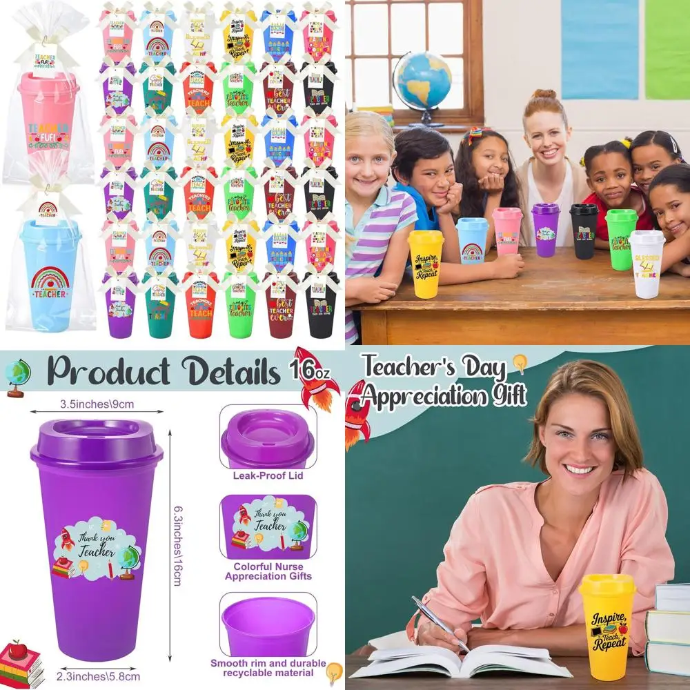 

Bulk Set of 36 Christmas Teacher Gifts: Appreciation Tumblers with Lids and Bow Cards for Staff