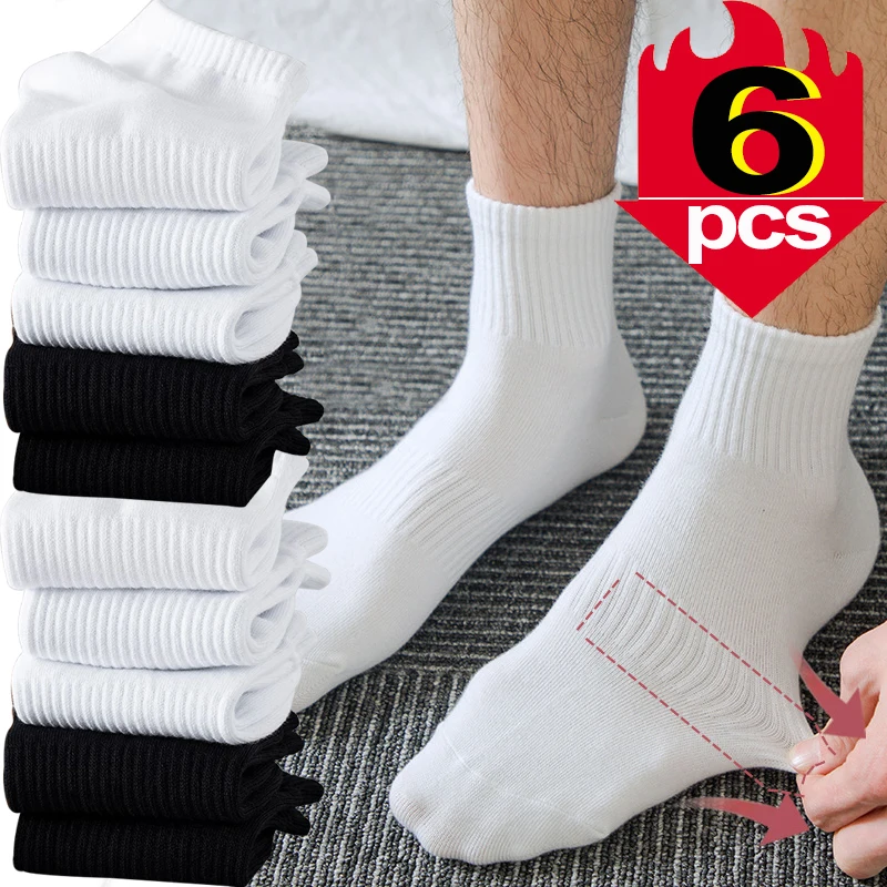 Fashion Cotton Men Socks Sport Mid Tube Autumn Winter Knitted Warm Cold-proof Stocking Black White Gray Simple Indoor Floor Sox