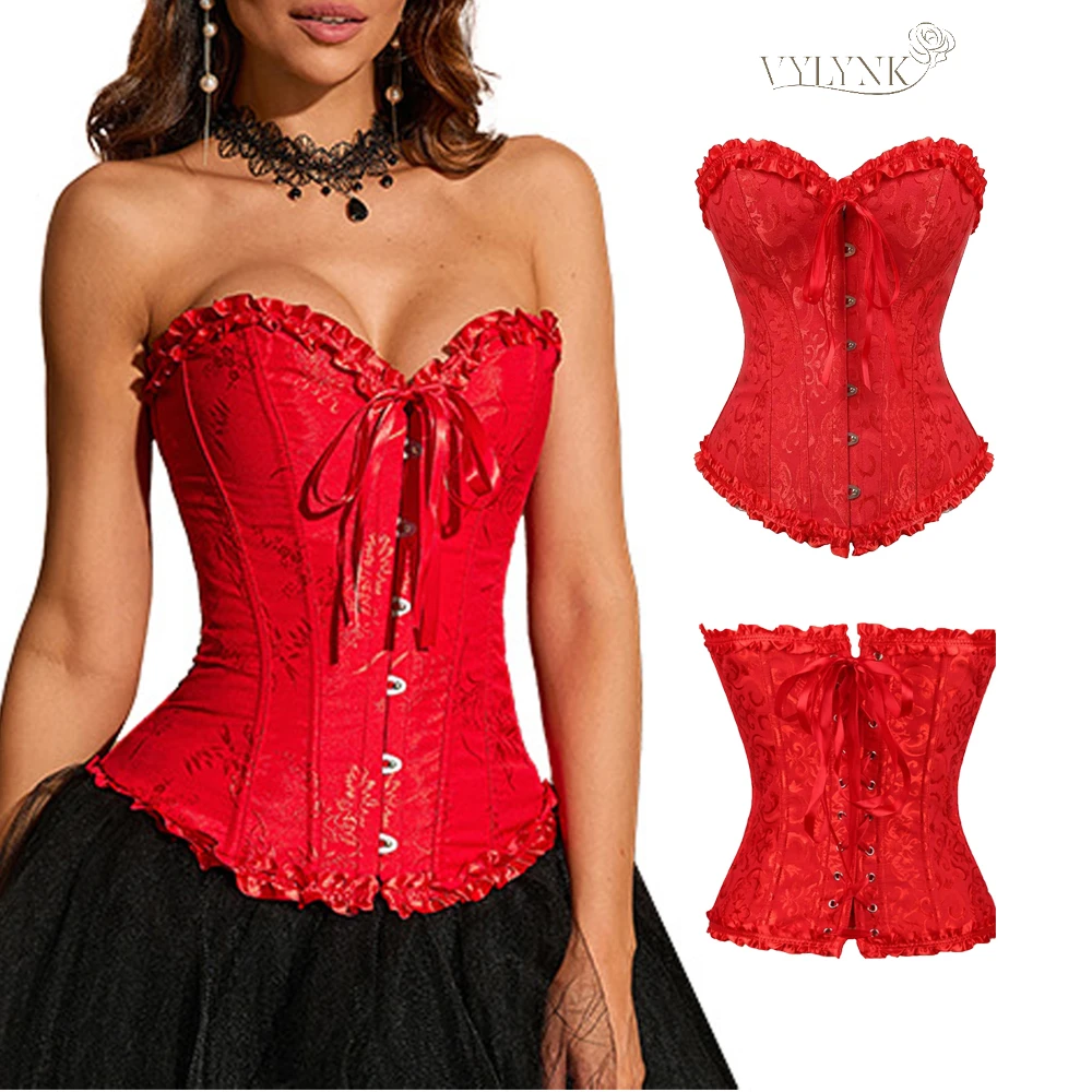 

VYLYNK Women's Corset Sexy Overbust Bustier Lace Up Boned Waist Trainer Cincher Shapewear