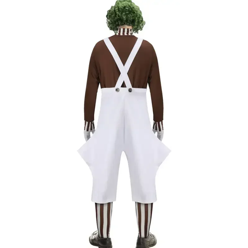 Men's Oompa Loompa Costume with Wig Halloween Party Suit Chocolate Factory Worker Cosplay Outfits for Male