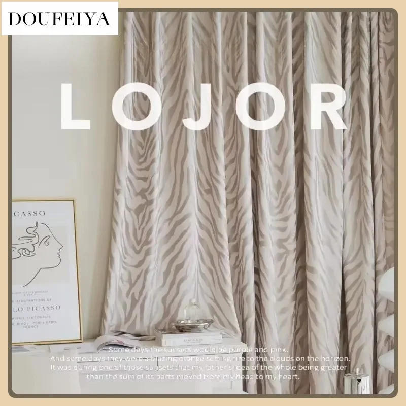 

Fashion Blackout Luxury Curtains for Living Room Bedroom Dining Room Grey Zebra Jacquard Elegant Thickened Window Leopard Print