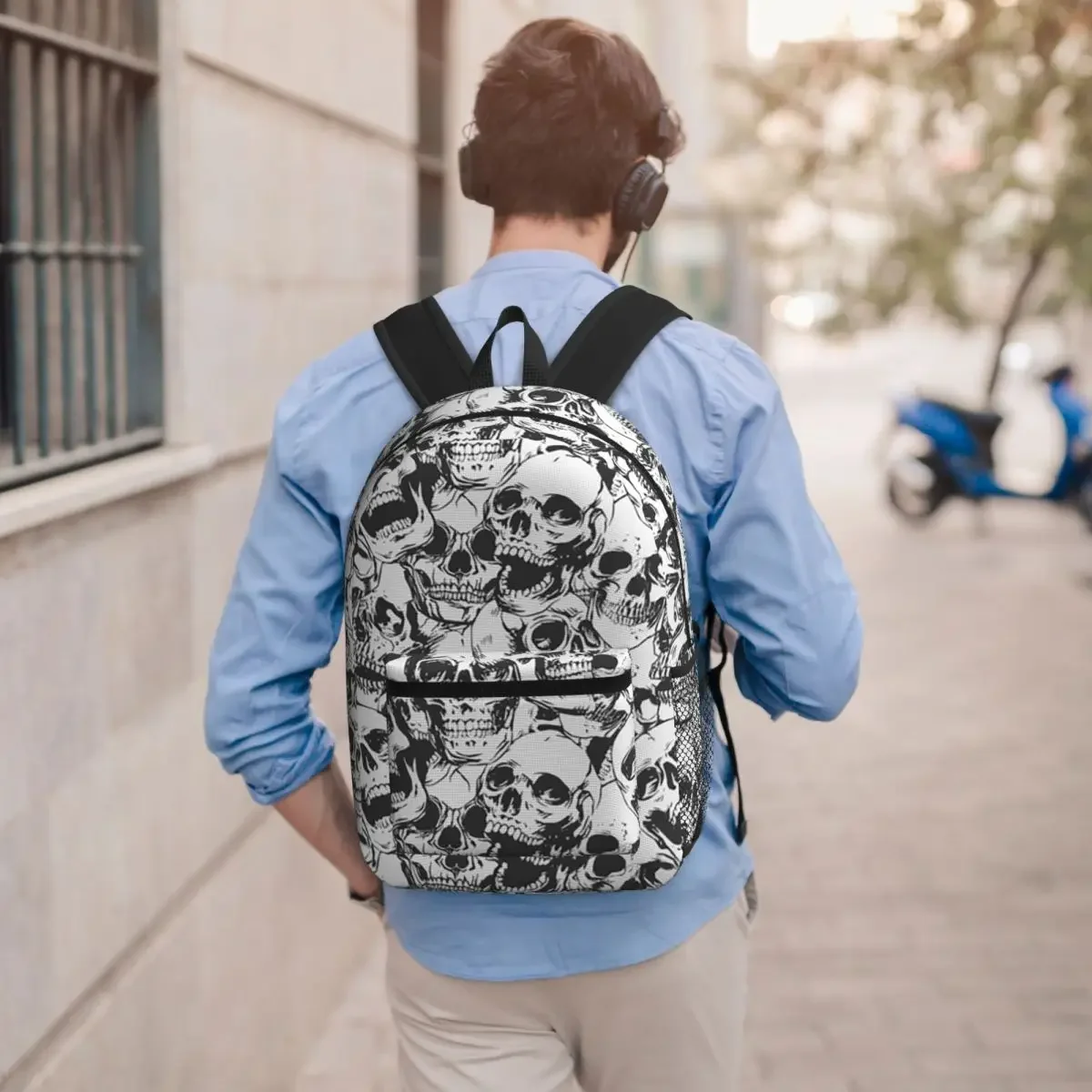 Black White Human Skull Sketching Art Student Backpack School Bag Hiking Travel Daypack for Men Women Bookbag Shoulder Bags
