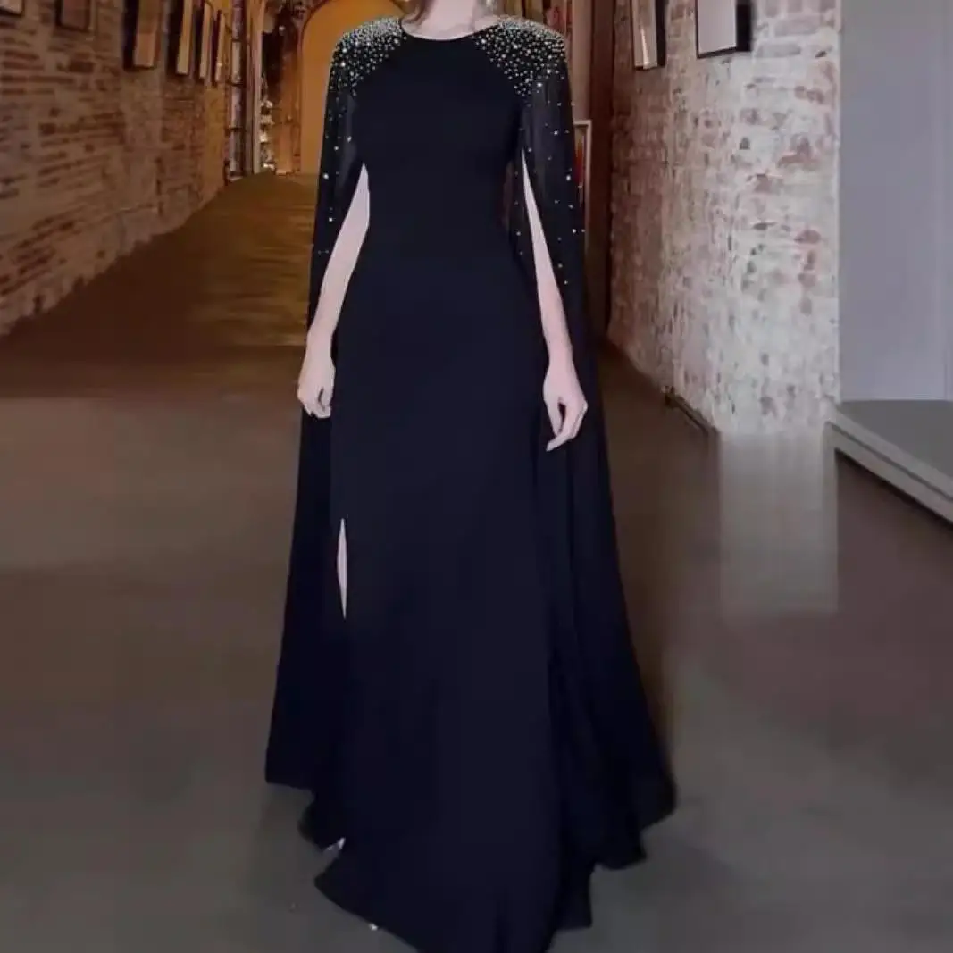 

Autumn Winter Women's Long Sve Evening Gown Diamond Embellied mid Waist Wedding Dr Ele Formal Wear for Ladies