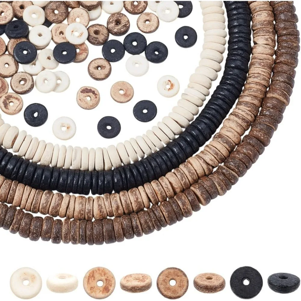 

496Pcs/4 Strands Coconut Shell Beads 10mm Flat Round Coconut Spacer Beads Coin Disc Loose Charm Beads Beach Theme Beads