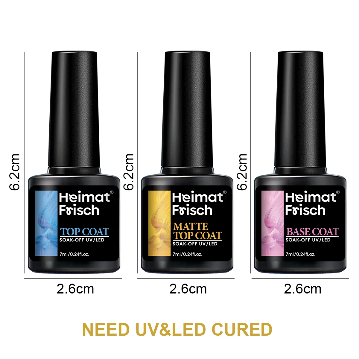 ハイマート フリッシュ 1/3 ボトル ベースジェル + トップジェル + マットトップジェル – 多機能ジェルネイルポリッシュ（ベースコートとトップコートを1つずつ付属）