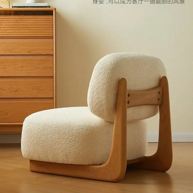 

Idle field wabi **** lazy sofa chair solid wood camel wool living room single back chair bedroom floor designer chair