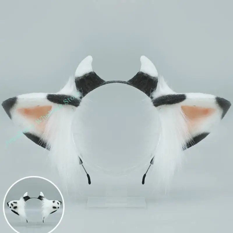 

R7UF Furry Animal Ears Headwear Cartoon Cow Ears Headband Cosplay Costume